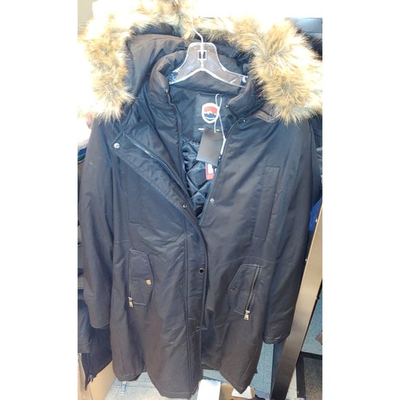 1 MADISON Women Water Resistant Long Parka Hooded Jacket--Black - Picture 5 of 7